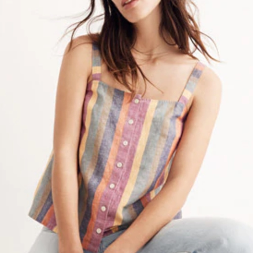 Madewell Rainbow Stripe Button-Front tanktop